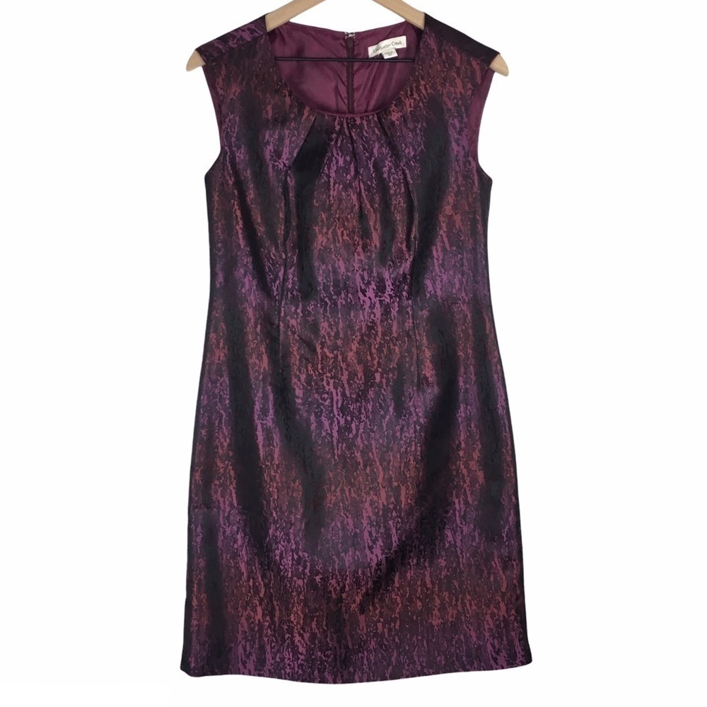 COLDWATER CREEK Dress Sheath Shimmer Satin Abstract Animal Print Petite Size 6P